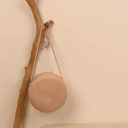 Round Straw Bag For Women Woven Handmade Shoulder Bag - Smarsty