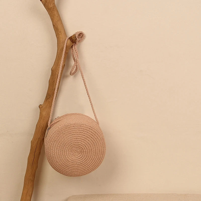 Round Straw Bag For Women Woven Handmade Shoulder Bag - Smarsty