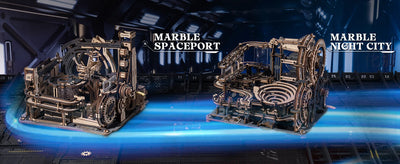 ROBOTIME Rokr Electric Marble Run with Light 3D Puzzle Toys Marble Spaceport Gifts for Kids Children Connect With Night City - Smarsty