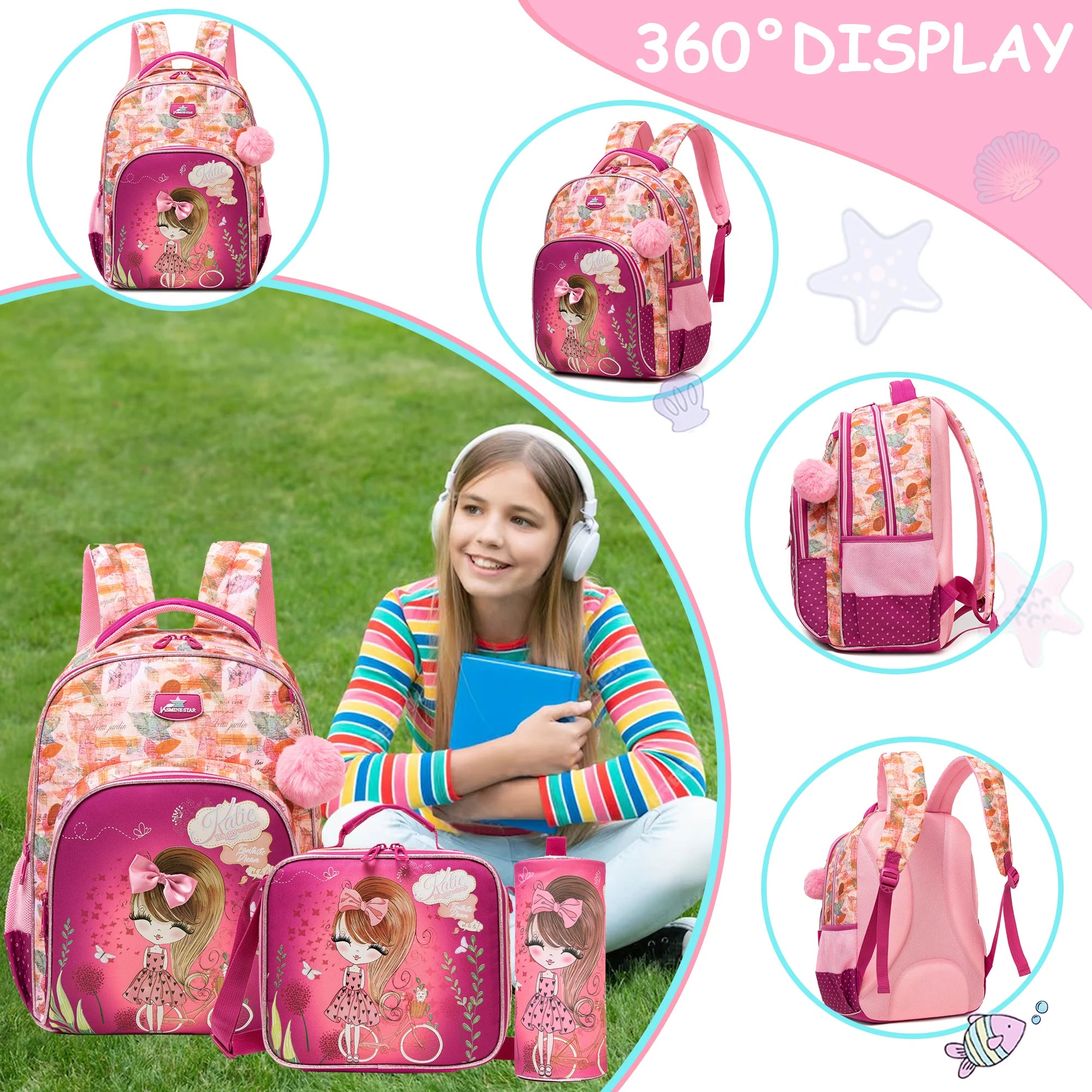 Colorful Floral Girls Backpack Set With Lunch Box 3 Piece - Smarsty
