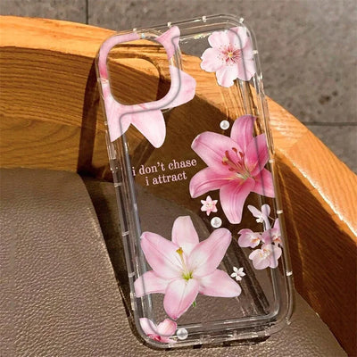 Clear Floral Phone Case Anti Fingerprint For iPhone 15 16 17 - Smarsty