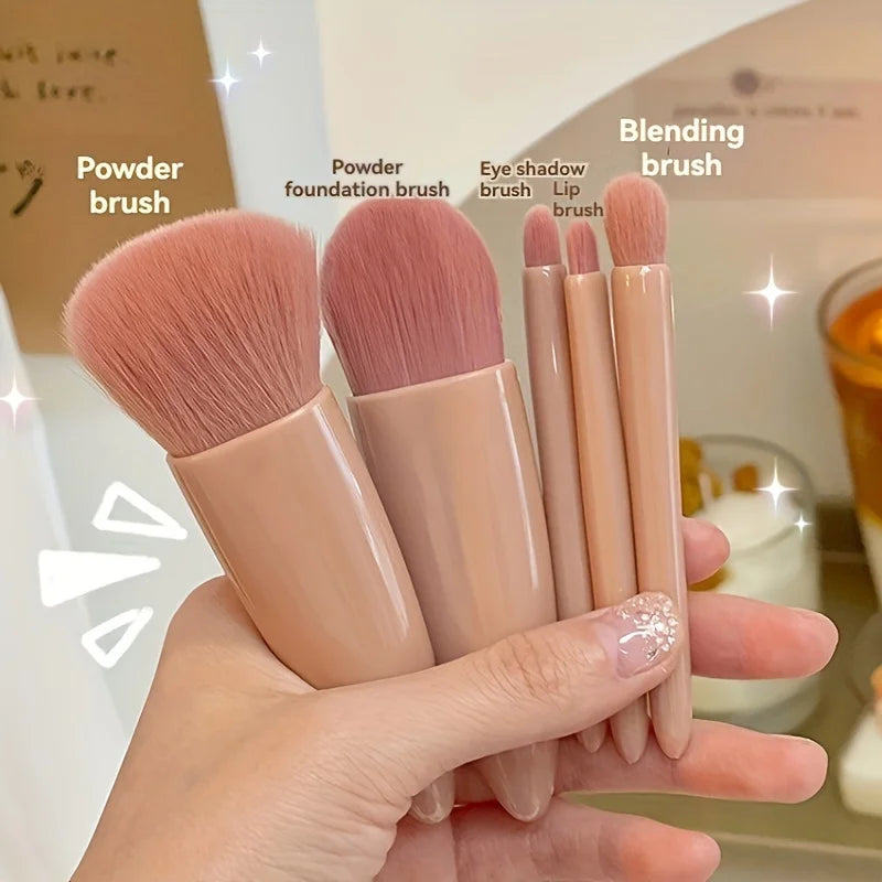 5Pcs Portable Makeup Brush Set With Mirror - Smarsty