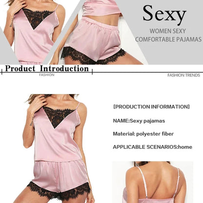 Lace Pajama Sets Women Pijama Mujer Strap Sleeveless Sexy Sleepwear Short Lingerie Set Female Night Wear - Smarsty