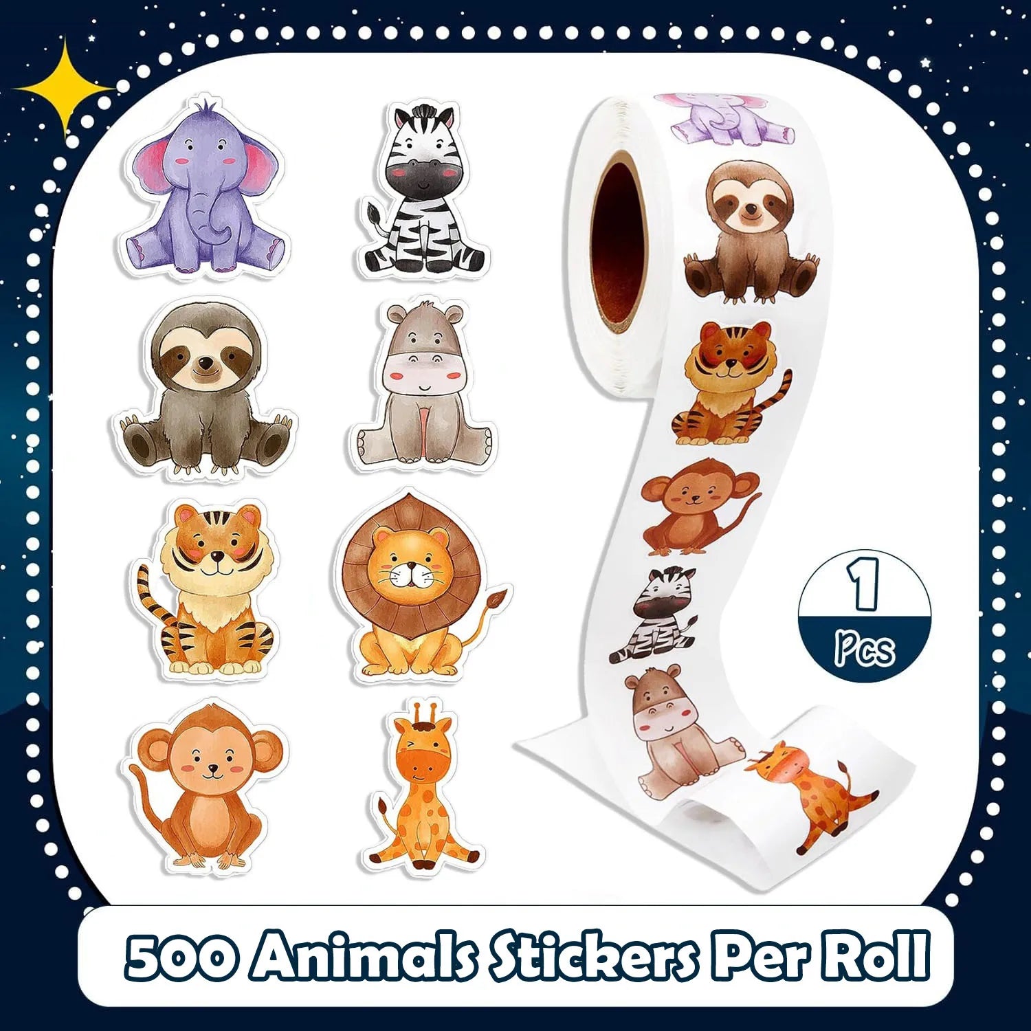 500Pcs/Roll Heterotypic Grassland Animals Stickers 2.5cm/1.0'' Graffiti Game Art Labels Learning Rewards, Adorn Gifts - Smarsty