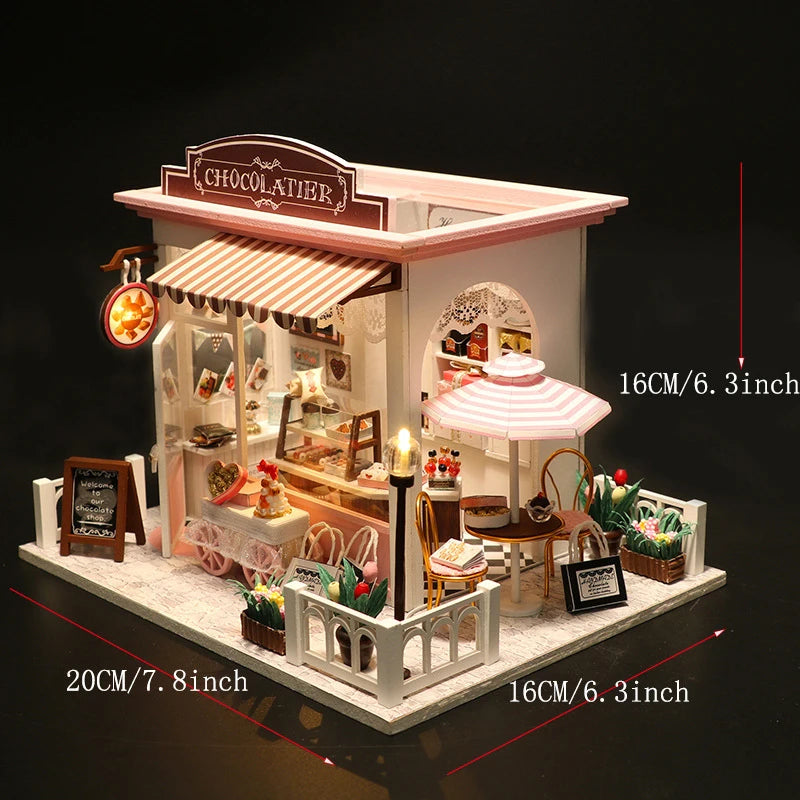 DIY Miniature Dollhouse Kits Hourly Light Studio House Sea Villa Wooden Doll House With Furniture Building Kids Toys Xmas Gifts by Smarsty