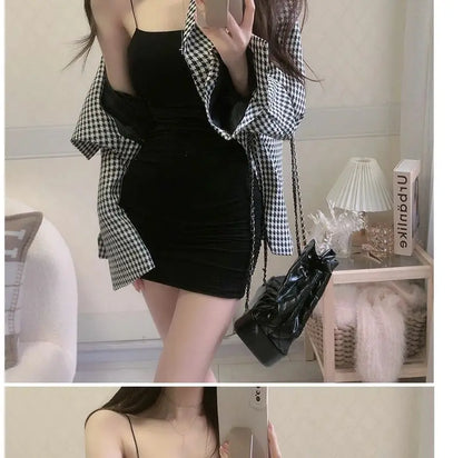 Elegant Solid Sling Sleeveless Type A Sheath Mini Short Dresses Summer New Sexy Slim Slimming Arm Covering Dresses - Smarsty