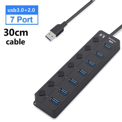 USB 3.0 Hub 7 Port High Speed Powered Switch Cable - Smarsty