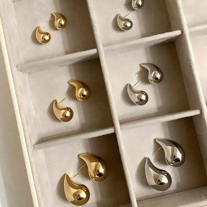 Vintage Chunky Water Drop Earrings in Gold Plated Stainless Steel - Smarsty
