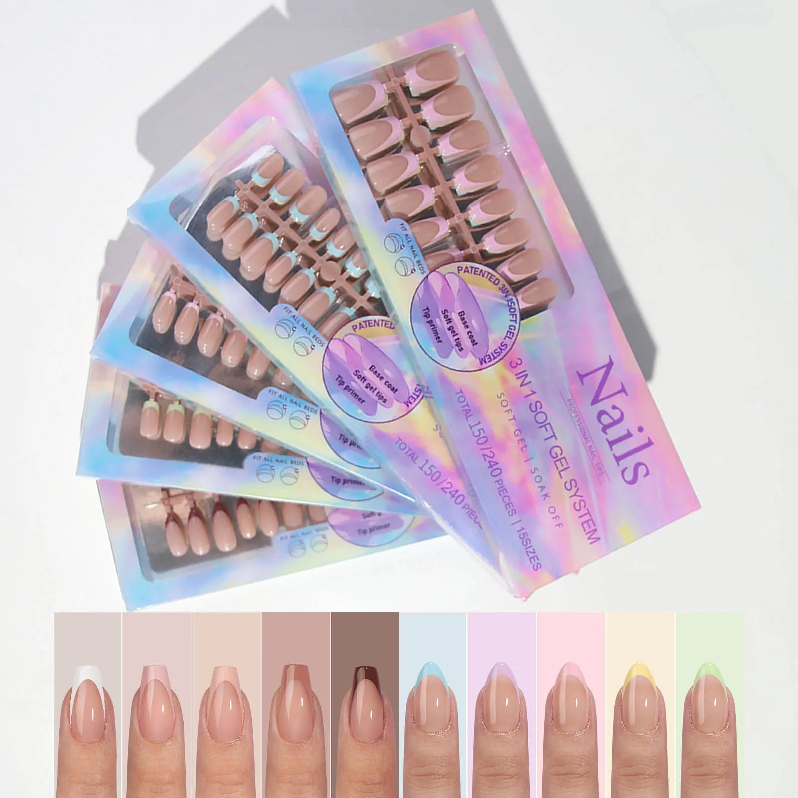 150 Piece Almond French False Nails Set for Easy Application - Smarsty