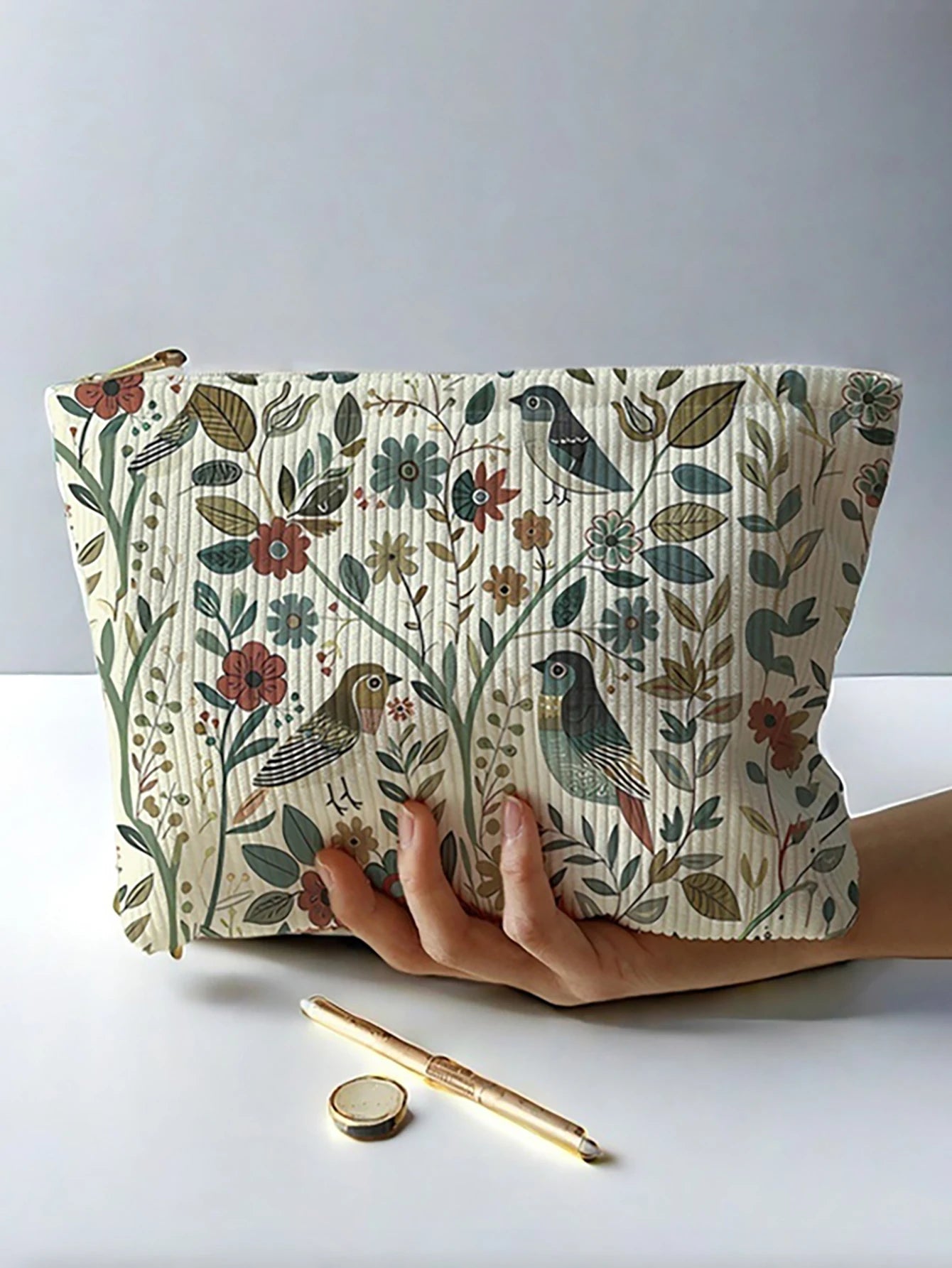 Corduroy Makeup Bag Lightweight Travel Cosmetic Organizer - Smarsty