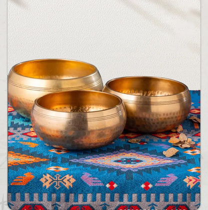 Tibetan Handmade Brass Singing Bowl, Yoga Meditation Bowl for Sound Healing Stress Relief, Buddha Mindfulness bowl Instrument - Smarsty