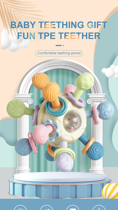 Baby Toys 0 12 Months Rotating Rattle Ball Grasping Activity Baby Development Toy Silicone Teether Baby Sensory Toys for Babies - Smarsty