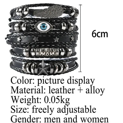 5pcs Evil Eye Braided Leather Bracelet Set - Smarsty