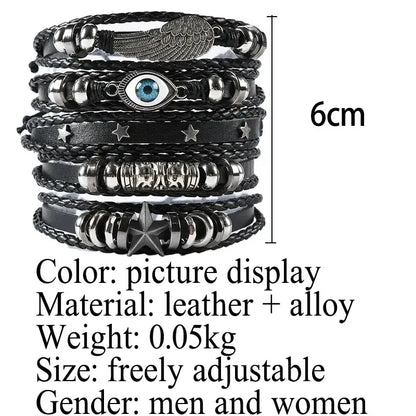 5pcs Evil Eye Braided Leather Bracelet Set - Smarsty