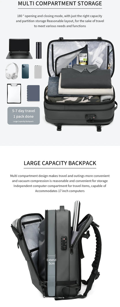Men Travel Backpack vacuum compression 17 inch Laptop Backpack Business Large Capacity school Backpack Expanded Hiking backpack - Smarsty