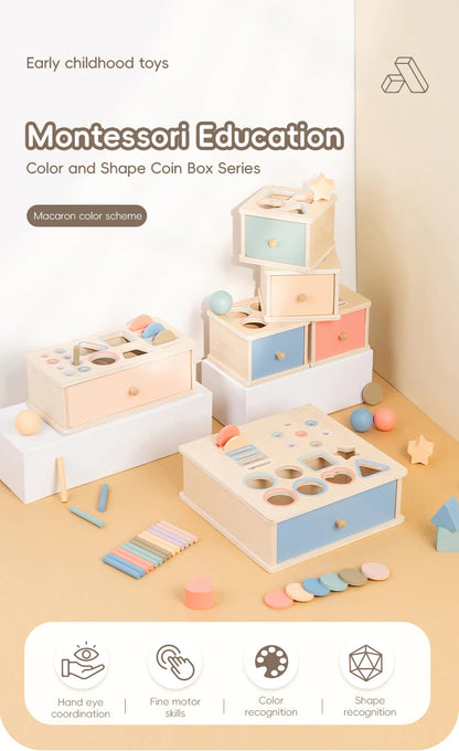 Wooden Color Shape Sorting Toys Drawer Box Busy Board Matching Game Fine Motor Sensory Toys Montessori Learning For Baby Gifts - Smarsty