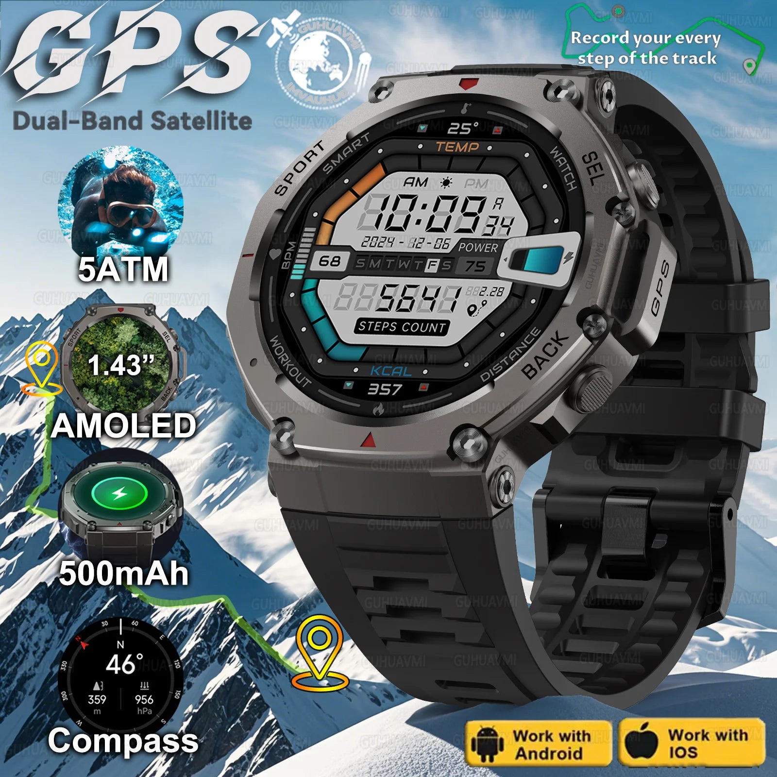 T-Rex 3 GPS Smart Watch with Altimeter and Waterproof Design - Smarsty
