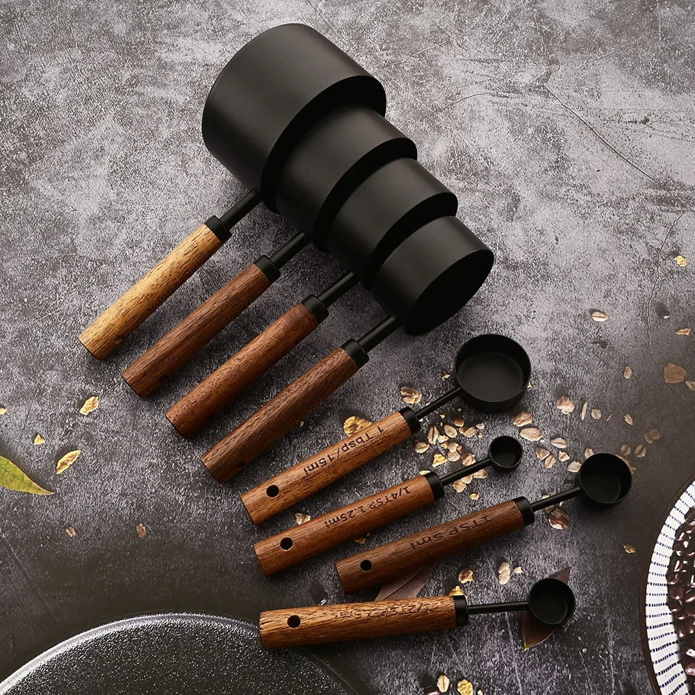 Gold Wooden Handle Stainless Steel Measuring Cups Set - Smarsty