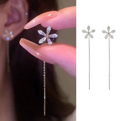 S925 Silver Tassel Drop Earrings for Women with Long Chains - Smarsty