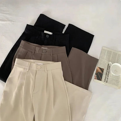 High Waist Women Suit Pants Fall Straight Office Ladies Korean Fashion Trousers Casual Button Loose Female Black Pants New 2024 - Smarsty