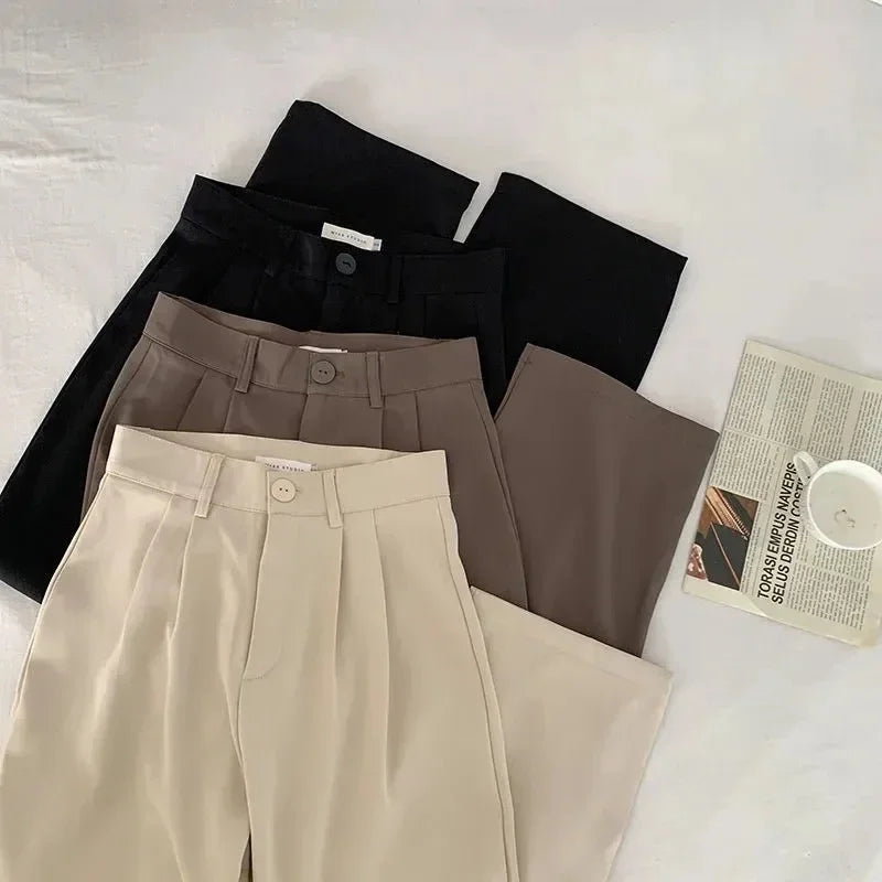 High Waist Women Suit Pants Fall Straight Office Ladies Korean Fashion Trousers Casual Button Loose Female Black Pants New 2024 - Smarsty