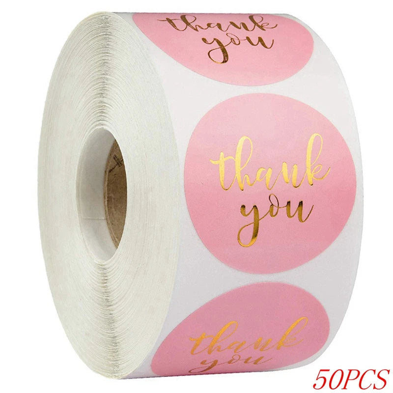 50-500pcs 1inch Blue Thank You Stickers For Envelope Sealing Labels Stationery Supplies Handmade Wedding Gift Decoration Sticker - Smarsty