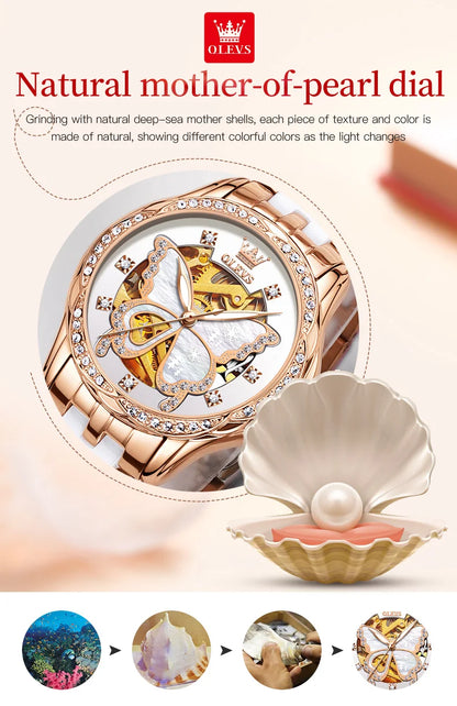 OLEVS Women's Luxury Waterproof Mechanical Watch with Butterfly Dial - Smarsty
