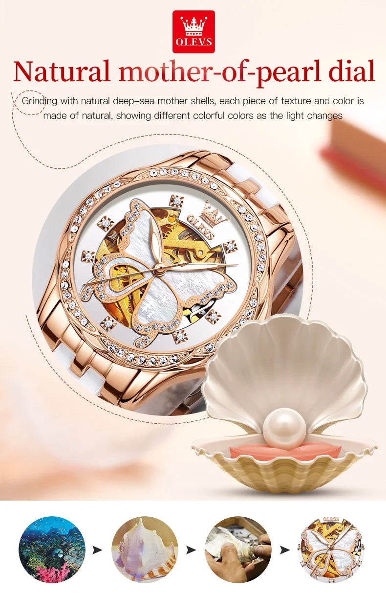 OLEVS Women's Luxury Waterproof Mechanical Watch with Butterfly Dial - Smarsty