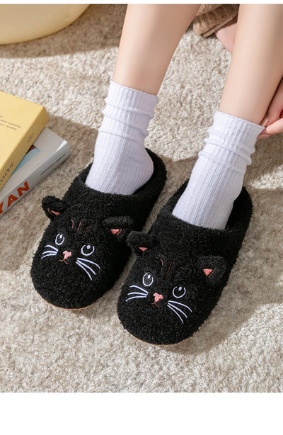 Women's Cartoon Cat Plush Slippers Cozy Winter Bedroom House Shoes with Non-Slip Soft Sole for Indoor Comfort Home Warm Shoes - Smarsty