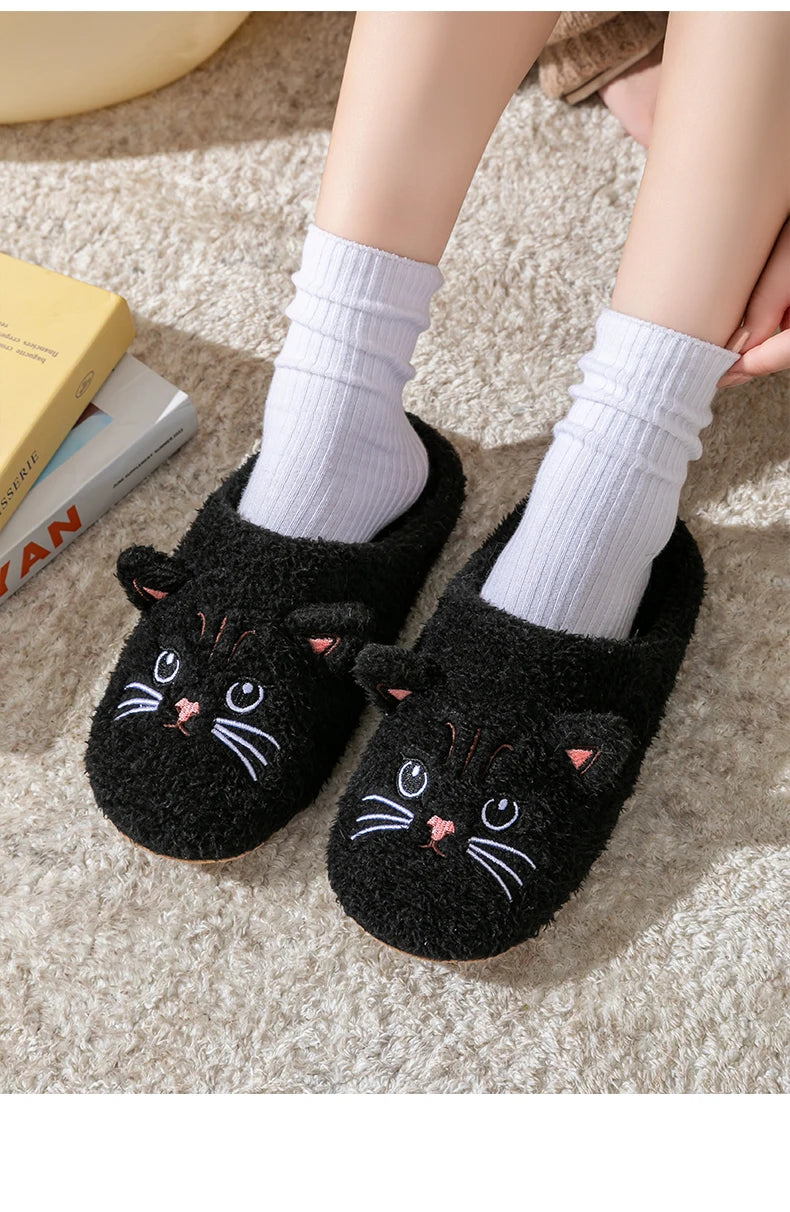Women's Cartoon Cat Plush Slippers Cozy Winter Bedroom House Shoes with Non-Slip Soft Sole for Indoor Comfort Home Warm Shoes - Smarsty