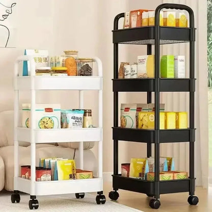Home kitchen bathroom small cart storage rack, multi-layer snack book, movable with wheels, floor standing storage rack