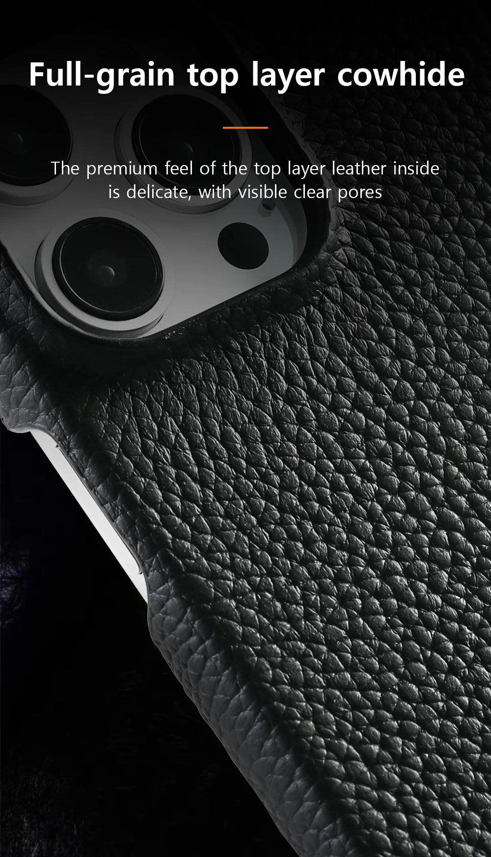 MagSafe Leather Case Natural Cowhide Lychee Finish Premium for iPhone 15, 16, 17 - Smarsty