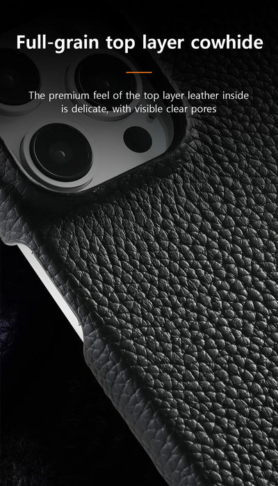 MagSafe Leather Case Natural Cowhide Lychee Finish Premium for iPhone 15, 16, 17 - Smarsty