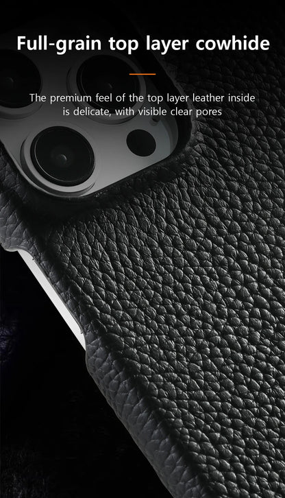 MagSafe Leather Case Natural Cowhide Lychee Finish Premium for iPhone 15, 16, 17 - Smarsty