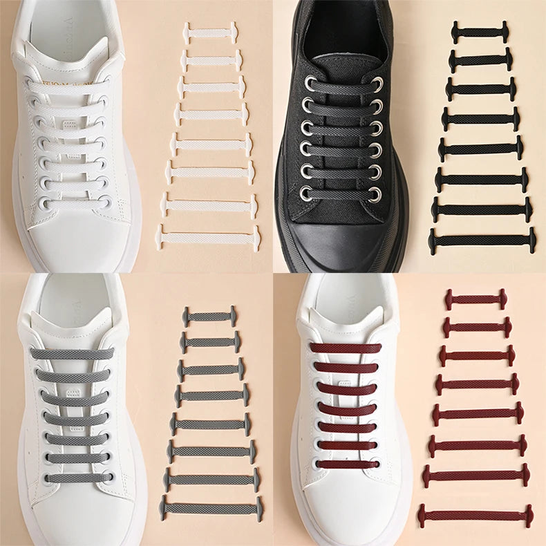 16pcs/lot Silicone Shoelaces No Tie Shoelaces 12 colors Elastic Lace Shoelace Creative Lazy Silicone Laces Rubber Lace - Smarsty