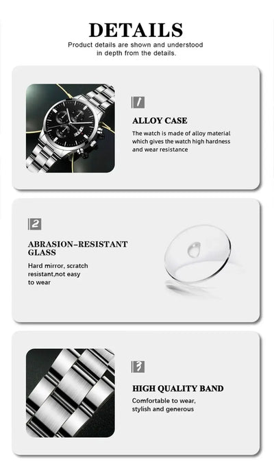 Luxury Silver Stainless Steel Quartz Watch for Men - Smarsty