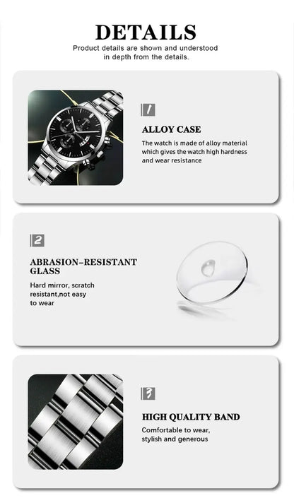 Luxury Silver Stainless Steel Quartz Watch for Men - Smarsty