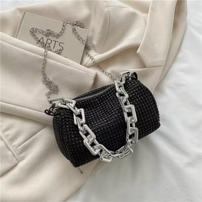 Rhinestone Bucket Bag Sparkling Crossbody Chain Bag - Smarsty