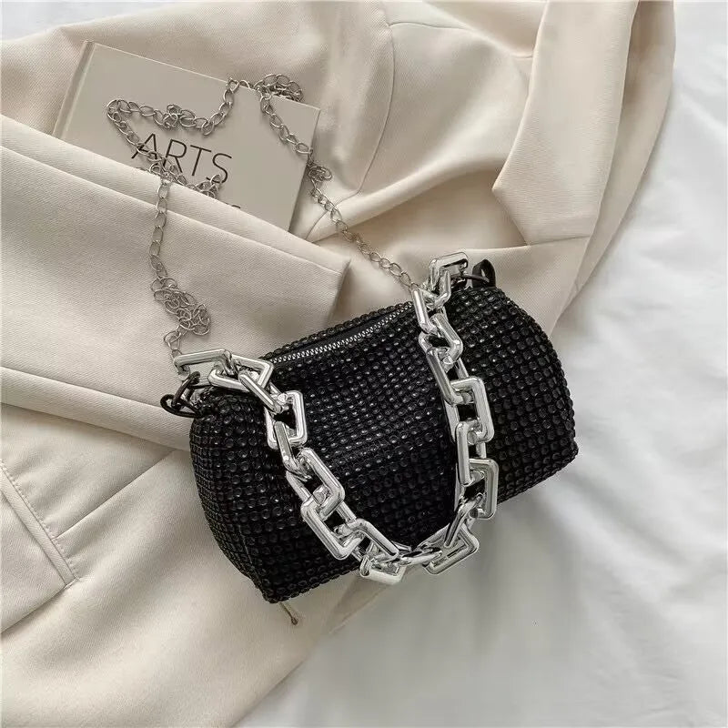 Rhinestone Bucket Bag Sparkling Crossbody Chain Bag - Smarsty