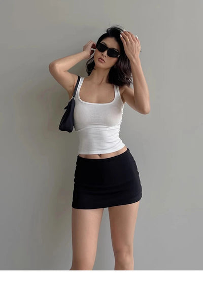 Women Scuplted Square Neck Tank Top - Smarsty