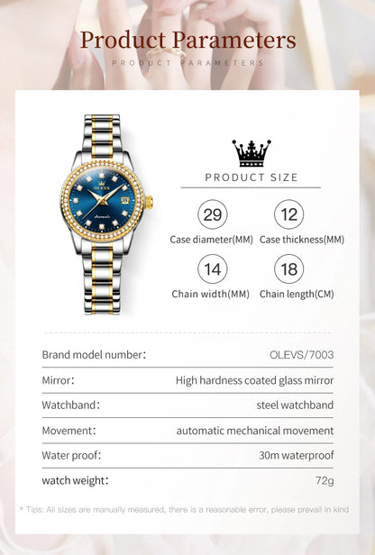 OLEVS Women's Automatic Waterproof Luxury Watch with Luminous Dial - Smarsty