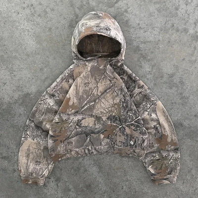 Y2K Retro zip up Hoodie Men Camouflage Pattern zipper Sweatshirt High Street Hip Hop Streetwear Oversized Unisex Camo Hoodie - Smarsty