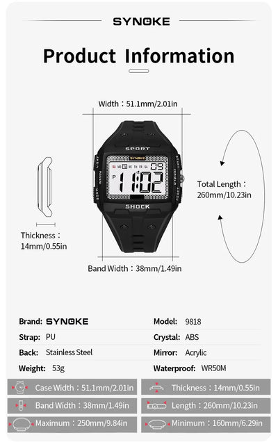 SYNOKE Waterproof Sports Watch with Night Glow Feature - Smarsty