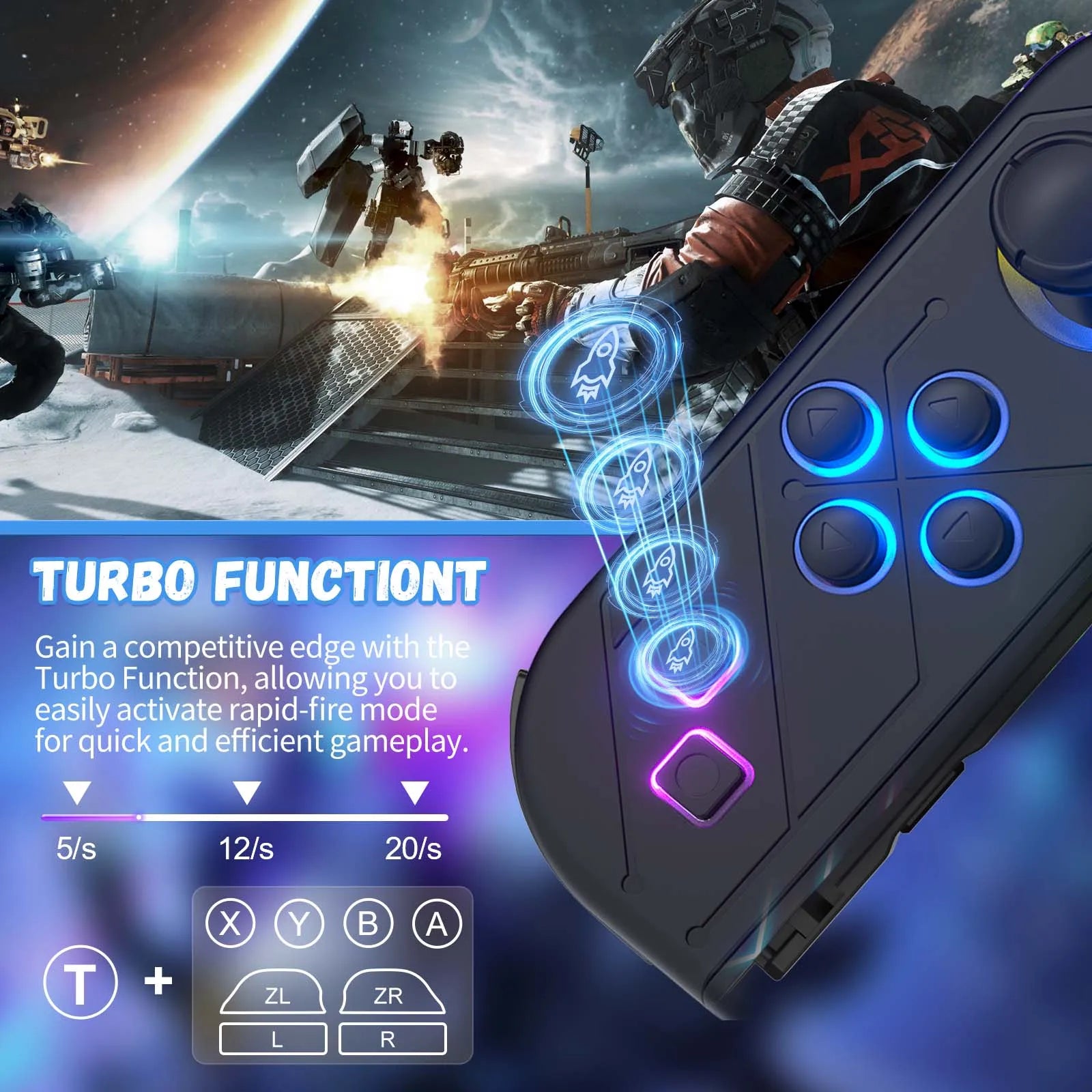 Bluetooth 5.2 Joy Controller with RGB LED for Nintendo Switch - Smarsty