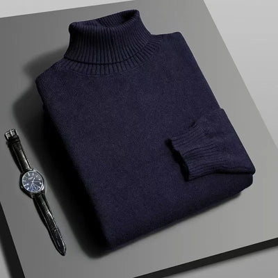 Autumn Mens High Quality Knitted Turtleneck Sweater Slim Fit Long Sleeve Anti-pilling Pullover Solid Color Trend Men Streetwea - Smarsty