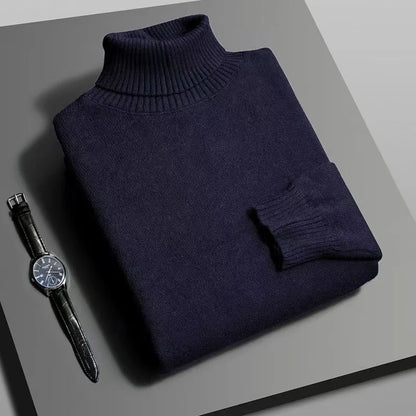 Autumn Mens High Quality Knitted Turtleneck Sweater Slim Fit Long Sleeve Anti-pilling Pullover Solid Color Trend Men Streetwea - Smarsty
