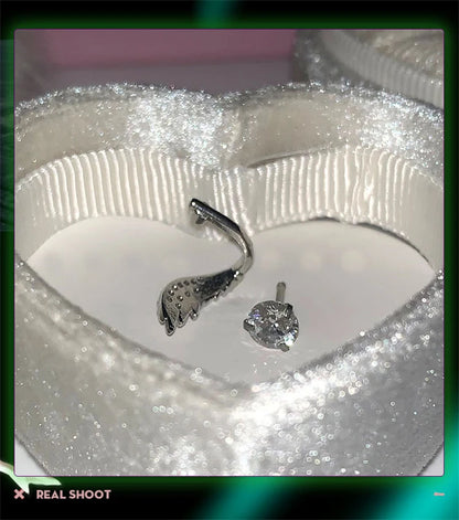Stainless Steel Ear Cuff With Rhinestone Wing Sparkle - Smarsty