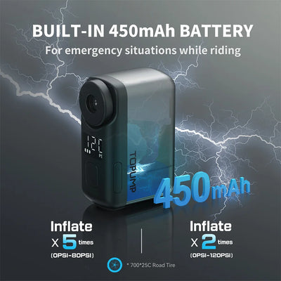 TOPUMP TB2 PRO Mini Portable Electric Pump for Bike Cordless Tire Inflator 120PSI Max 450mAh Battery with Screen Fast Charging - Smarsty