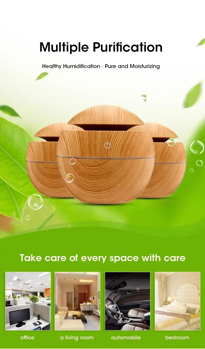Mini Woodgrain Ultrasonic Humidifier for Home Office - Smarsty