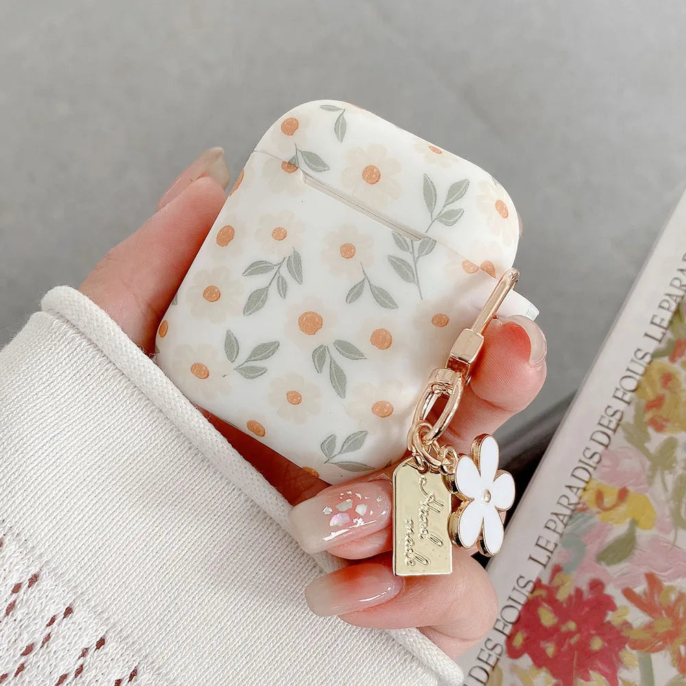 Flower Print Silicone Case For Apple AirPods 4 With Keychain - Smarsty